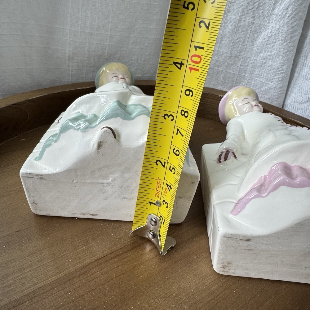 Vintage Girl Planter Pair Japan Napco Style Pink Mint Kitsch Set Of 2 MCM Vase - Picture 15 of 16
